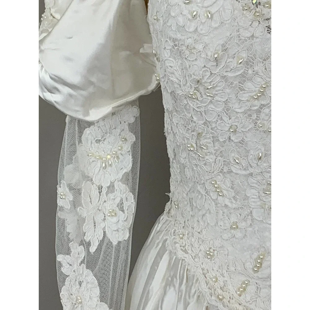 Vintage 80s Poof Sleeve Wedding Dress Victorian Edwardian Cottage Core SZ ~6-8P - Picture 5 of 14